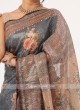 Organza Saree With Sequins Work In Dark Grey